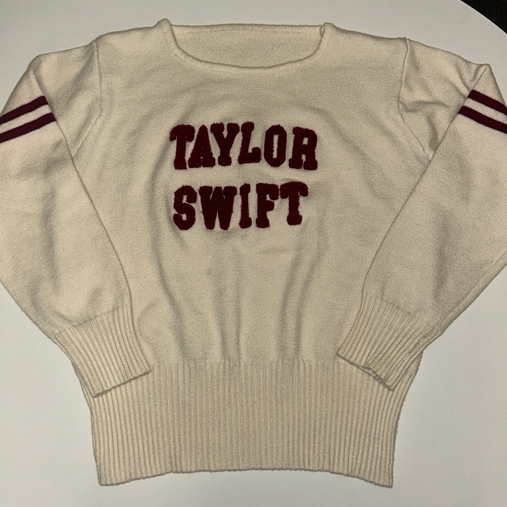 Taylor Swift RED cream and red Knit varsity sweater size small/med
